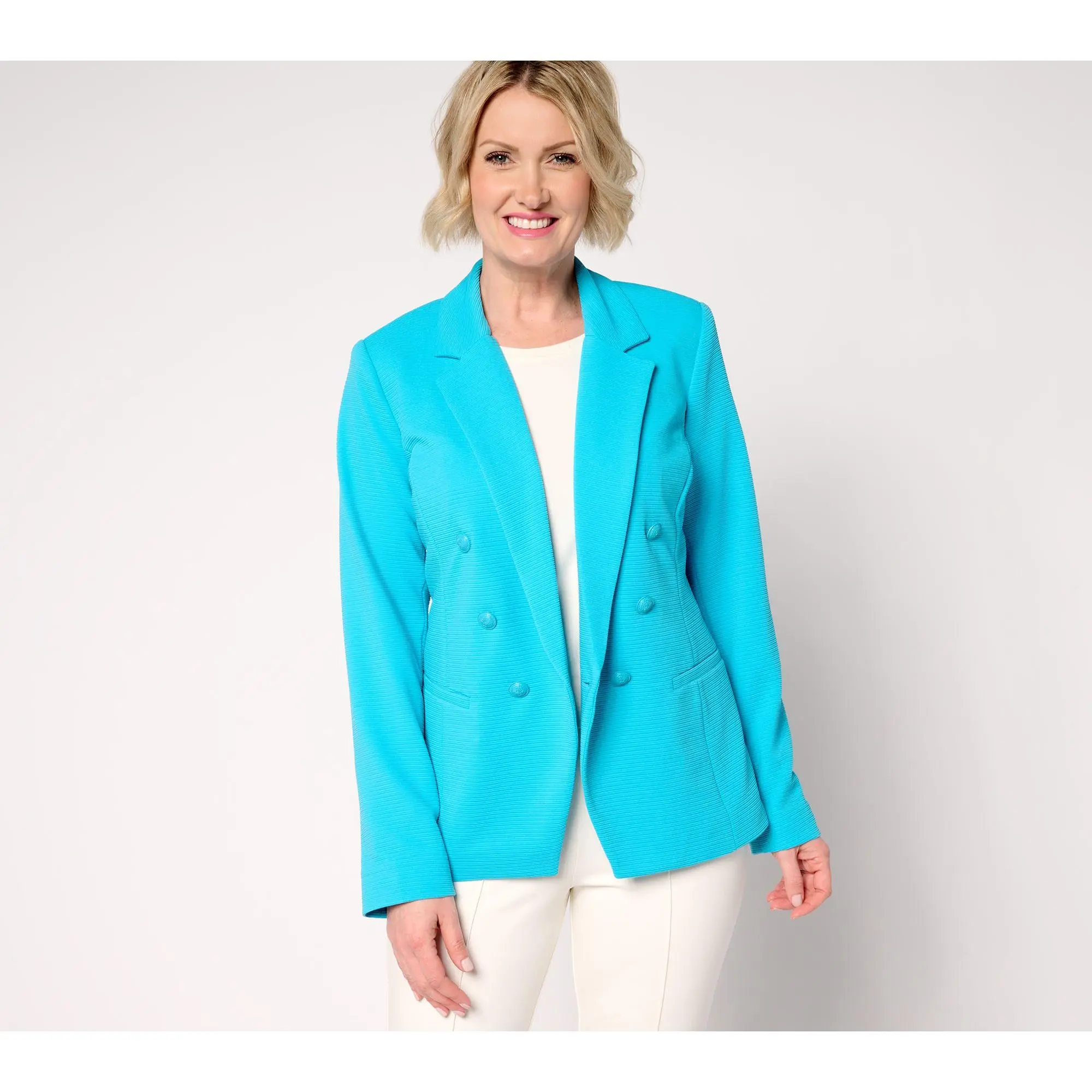 GRAVER Susan Graver Regular Knit Ottoman Double Breasted Cutaway Blazer