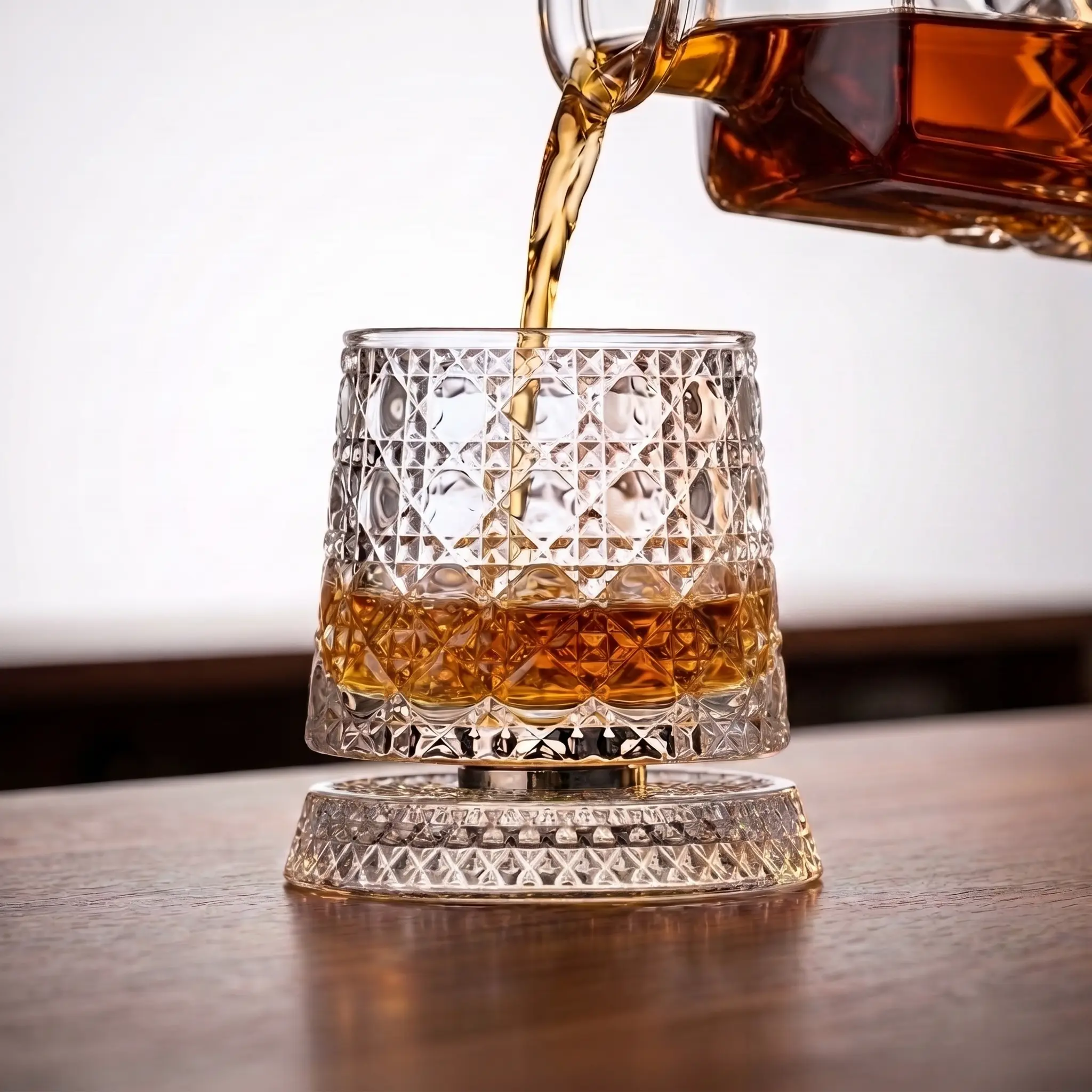 360° Rotating Crystal Whiskey Glassware Drinkware - Weighted Anti-Slip Base, Aroma-Enhancing Luxury Bar Tumbler, Smooth Sipping Bar Utensil, Gift Idea for Whiskey Lovers, Drinkware Tumbler
