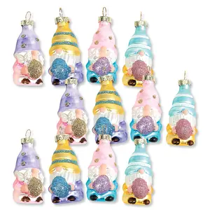 Lillian Vernon Gnome Blown Glass Easter Ornaments - Handcrafted Hanging Tree Decorations, Easter Gnome Holiday & Party Decor, Mini, Assorted, 12-Piece Set