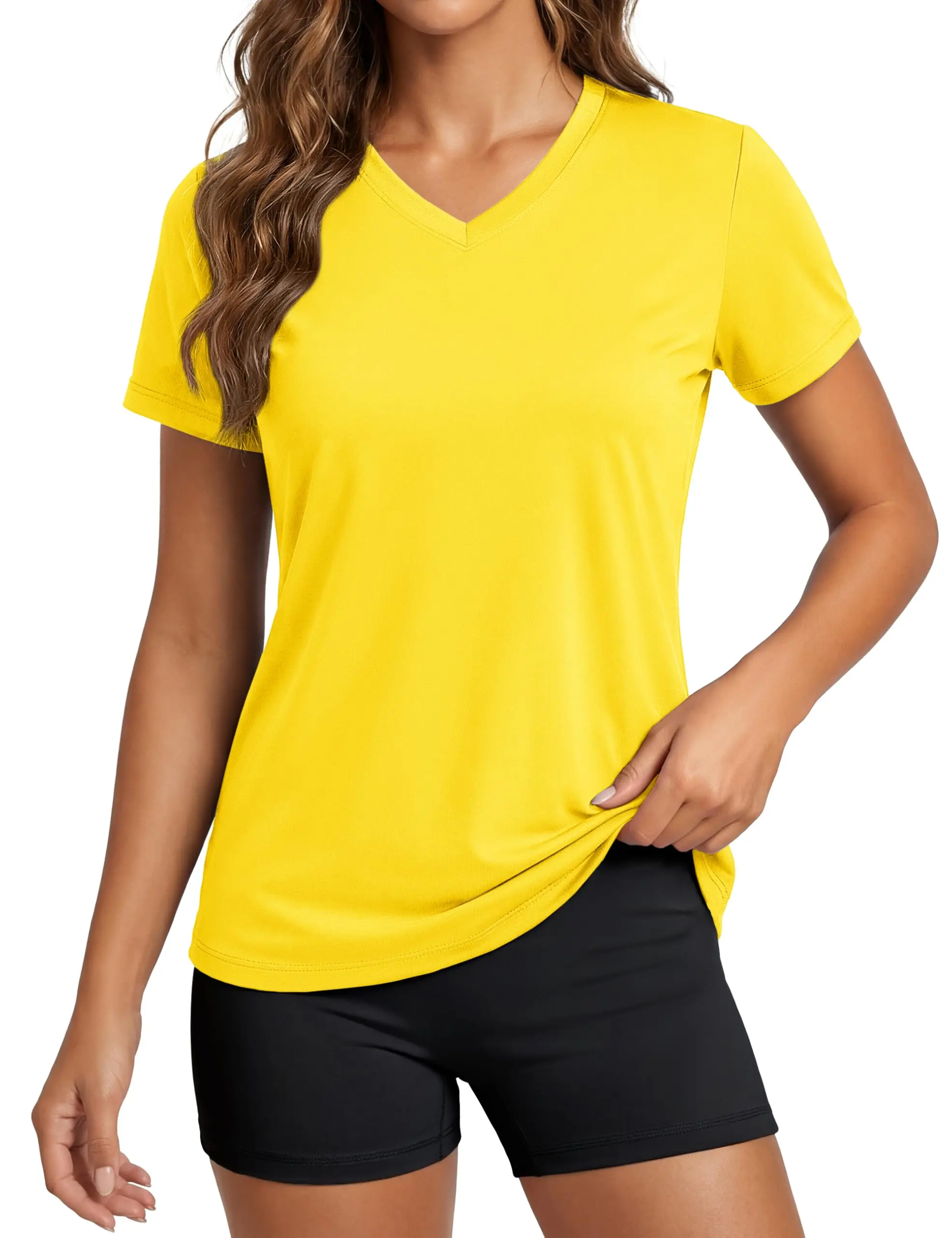 Cotrasen Women's Workout Tops Short Sleeve UPF 50+ Athletic Shirts Quick Dry V-Neck T-Shirt Moisture Wicking Gym Tee