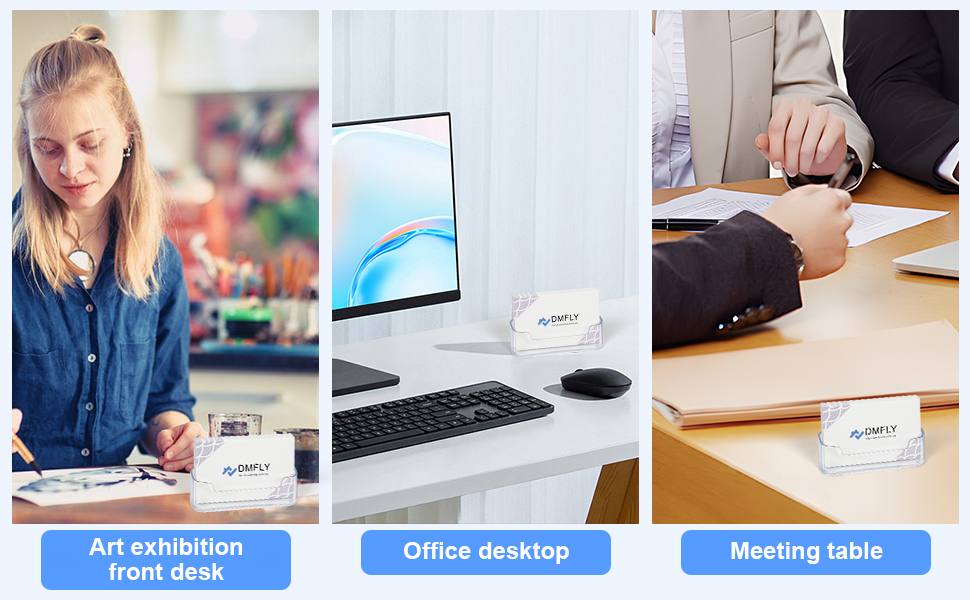 2 Pack Clear Business Card Holder for Desk, Plastic Business Card Display Desktop Acrylic Business Card Stand for Office, Exhibition Booth