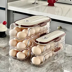 Rolling Egg Storage Box Kitchen Multi-Layer Stackable Fridge Organizer Creative Slanted Refrigerator Accessories Side Door Dedicated Automatic Replacement Egg Tray Freshness Box