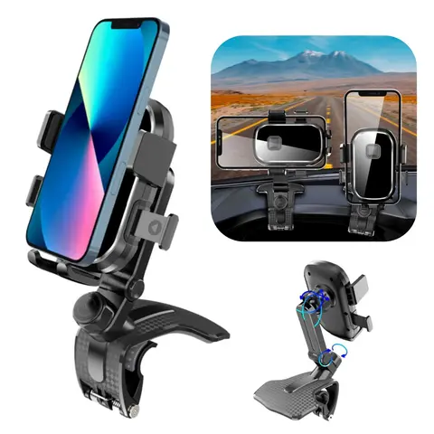 2026 UPDATED 360° Rotation Clip on Car Dashboard Phone Holder, Multifunctional Car Dashboard Mobile Phone Holder, One Hand Operation Clip Design Phone Mount Stand Universal Fits for All 4.7-6.9 inch Smartphones