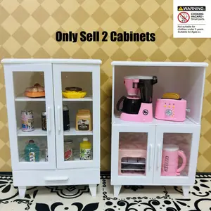 2 Counts Mini Cabinet Toys, Transparent Door Storage Cabinet, DIY Scene Mini Furniture, Toy House Decor, Desktop Model Home, Doll Set, Miniature Set