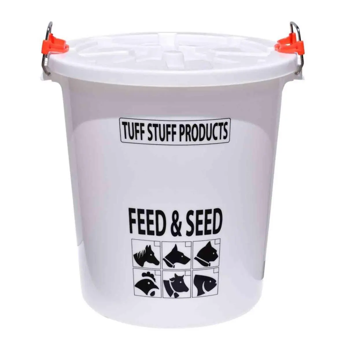 212 MAIN Large Stainless Steel Dog Feed Container Bucket - 26.5 Gal, Locking Odor-Seal Lid, Stainless Steel Handles, Handheld, Patent-Pending White Design, Locking Lid