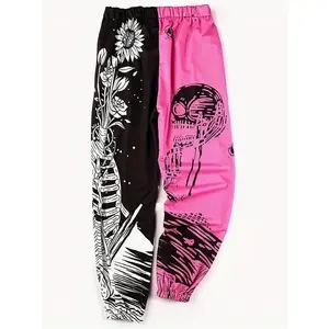 [Colorblock Graphic Print Joggers] High Waist Colorblock Graphic Print Joggers - Women's Bohemian Hippie Yoga Pants, Polyester,Gift