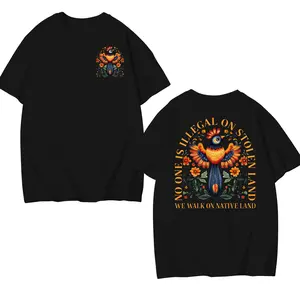 No Human Is Illegal on Stolen Land T-shirt, Human Rights Activism T-shirt, Anti Racist Protest T-shirt, Native Americans Immigrant