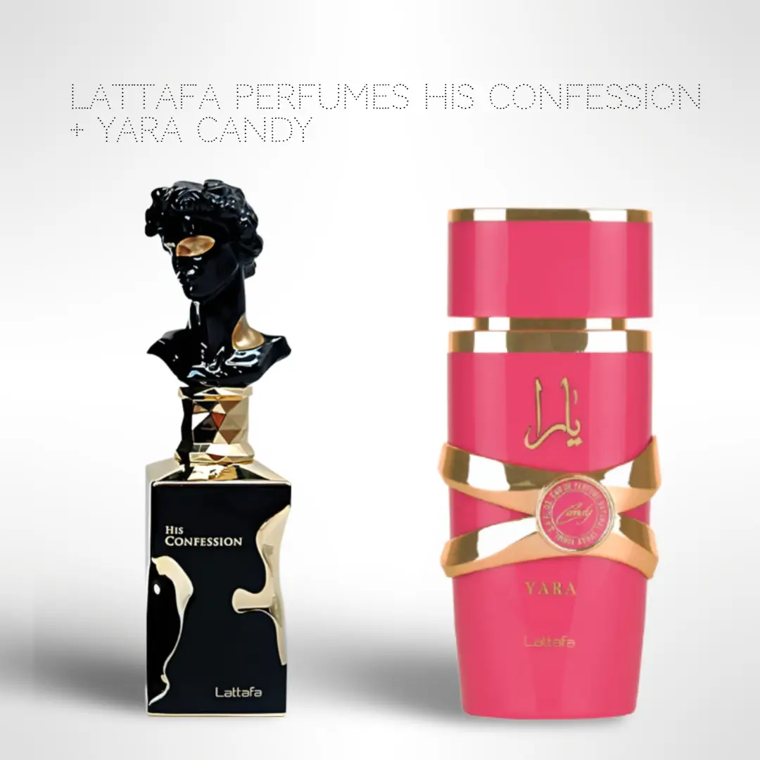 Lattafa Perfumes His confession + Yara Candy 100ml (3.4 Fl oz) Long Lasting Perfume - Value Bundle - Couples Fragrance Gift Bundle, Caramel, Scented