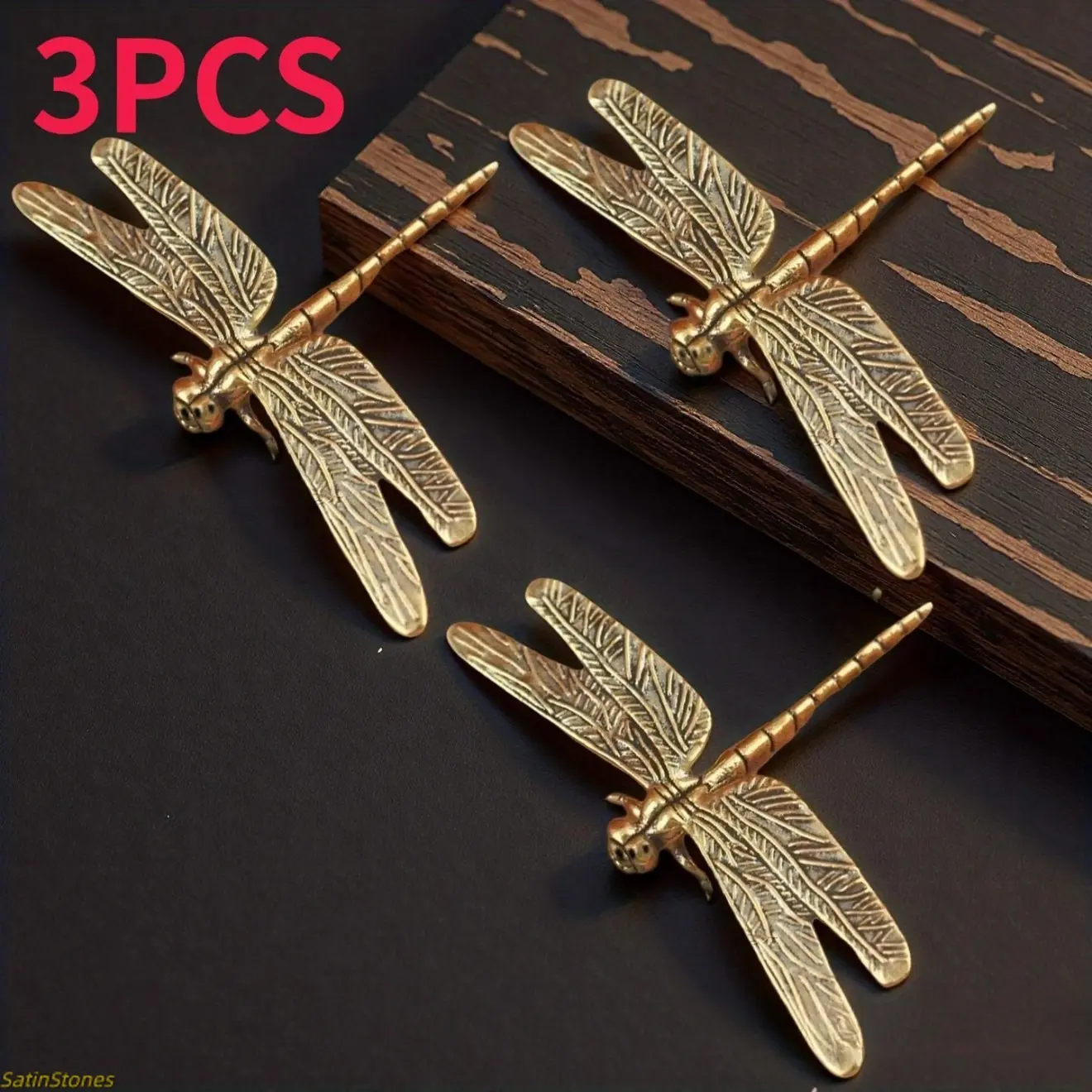 Vintage Dragonfly Ornaments, 3-Pack Set of Golden Brass Figurines for Holiday Displays and Home Decor, Collectible Home Decor, Decoration Figure, Classic, Metal, Animal Decorations, Indoor Display, Three-Pack