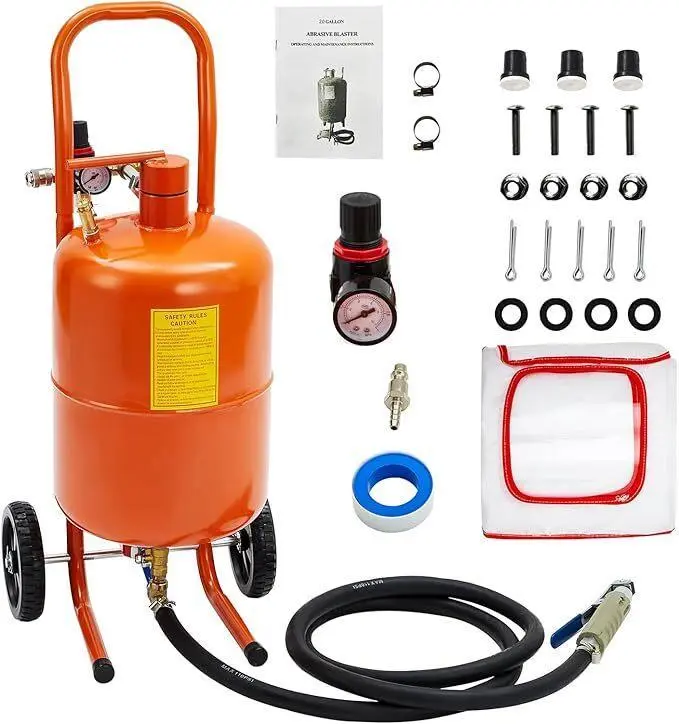 【Christmas Gift】5 Gallon Sand Blasting Machine, 60-110 Psi Pressure Air Sand Blasting Kit w/4 Ceramic Nozzles & Oil-Water Separator, for Stain Removal Paint