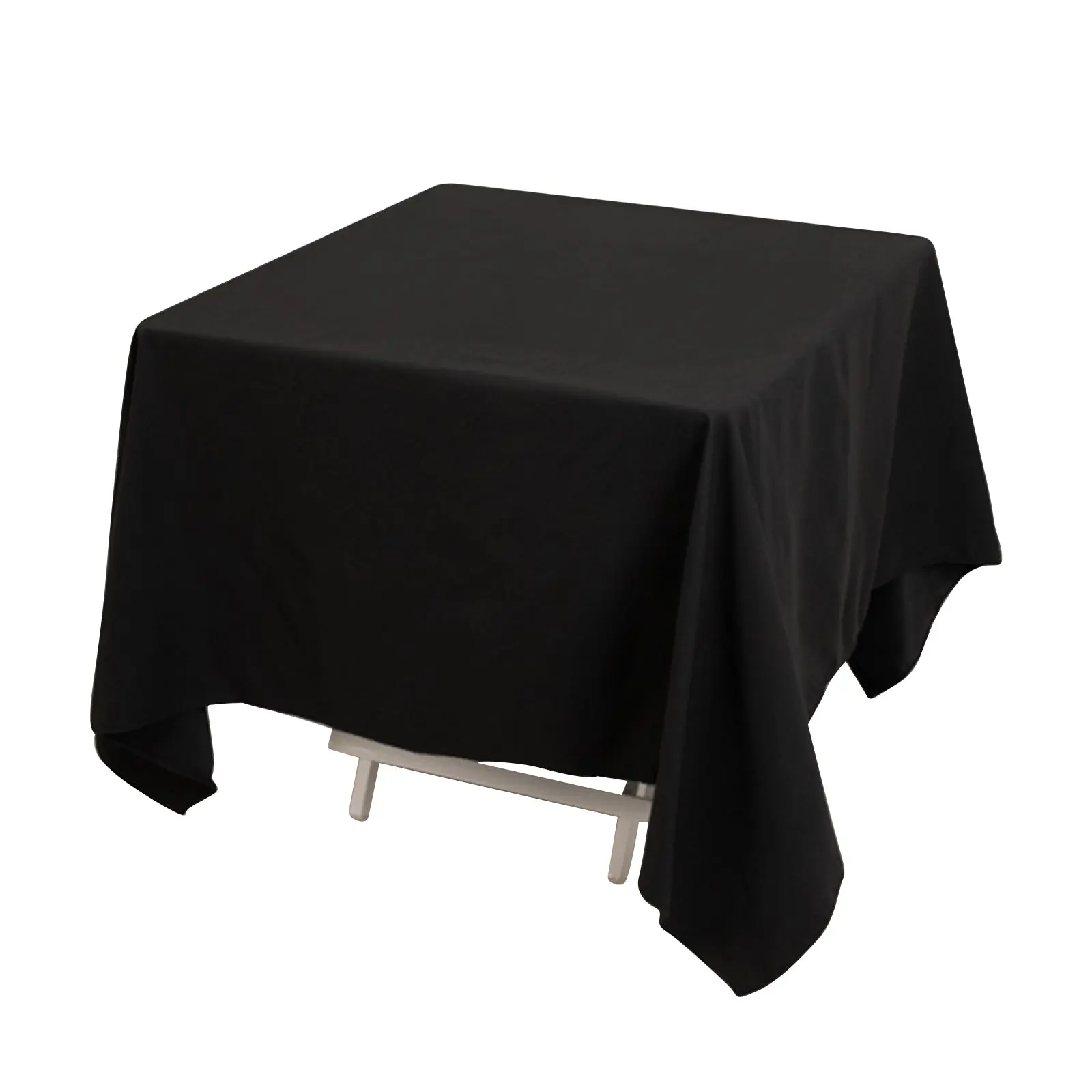 70"x70" Square Cotton Blend Tablecloth, Black Wrinkle-Resistant Table Cover for Banquet, Business Settings, Events