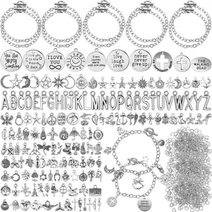 469-Piece DIY Jewelry Kit - 10 Round Link Bracelets, 159 Moon & Star Charms, 300 Open Jump Rings for Crafting