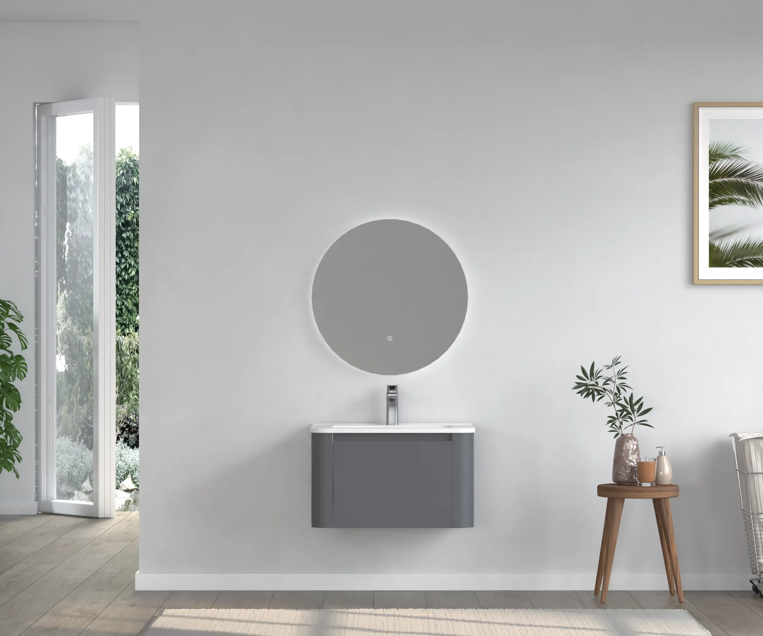 24 Inch Grey Wall Mounted Bathroom Vanity with White Ceramic Integrated Basin, Floating Vanity Drawer Cabinet, Modern Wall Hung Sink Storage for Small Bathroom, Powder Room, Single Sink, 1-Drawer, MDF Construction, Bathroom Furniture