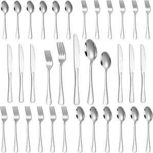 30/48 Piece Stainless Steel Flatware Set, Silver Cutlery Utensil Set Including Spoon, Fork And Knife, Silverware Set For Restaurant And Hotels, Dishwasher Safe Tableware