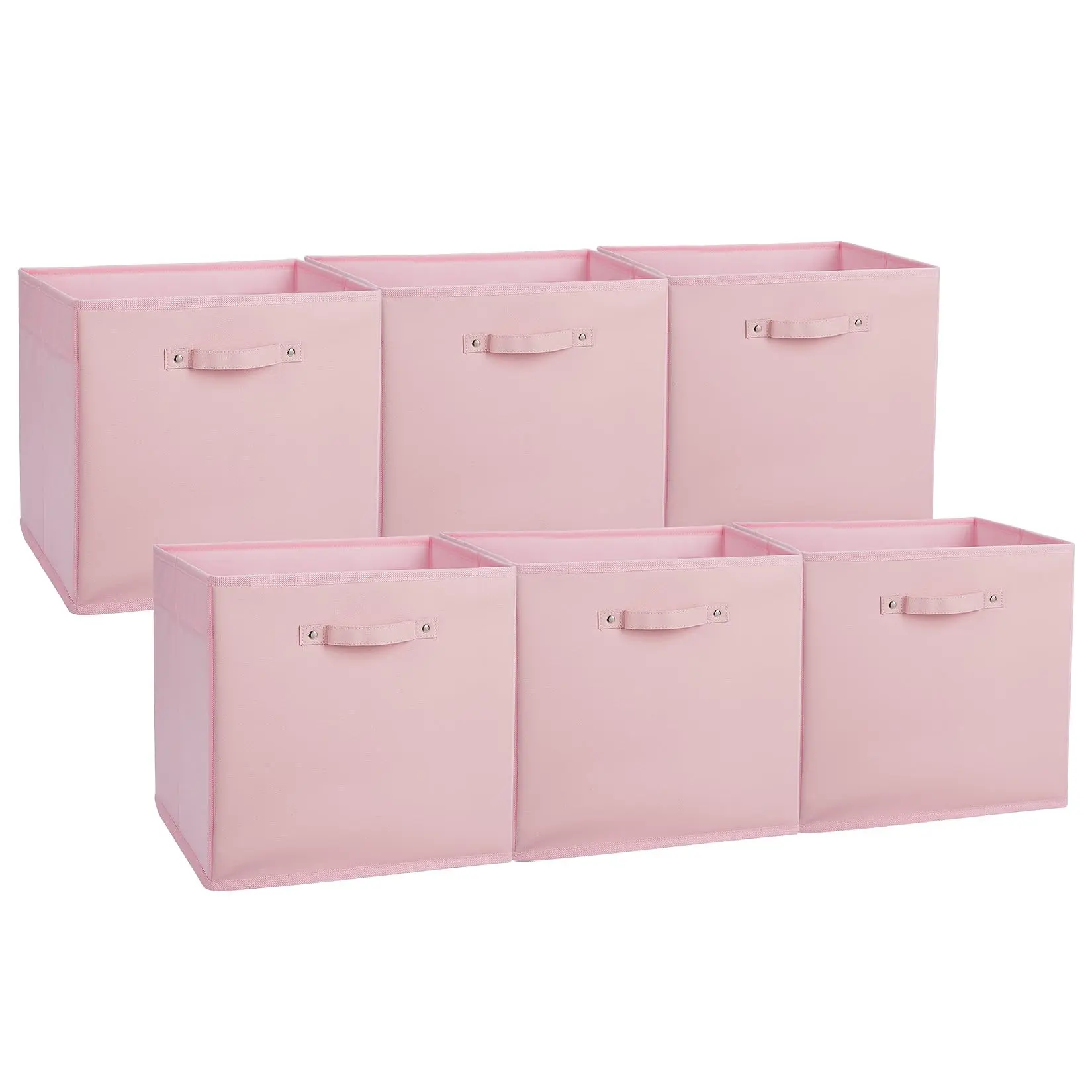 6-Pack 13" Pink Fabric Storage Bins with Faux Leather Handles - Foldable Cube Closet Organizer Baskets for Shelves, Decor, Clothes & Toys