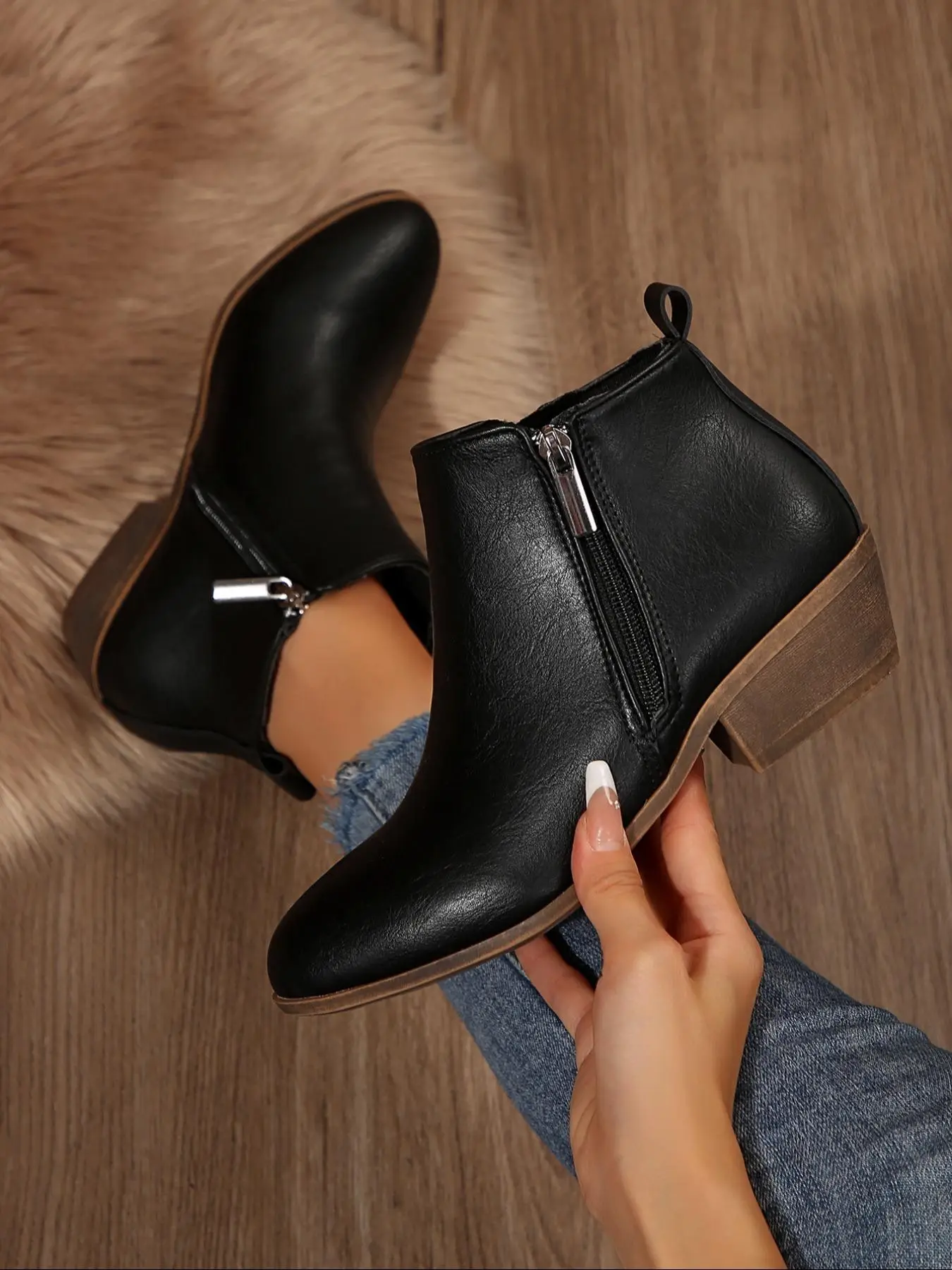 Fashionable Solid Color Side Zipper Ankle Boots, Casual Comfortable Pointed Toe Boots for Daily Wear, Female All-match Trend Shoes for Fall & Winter