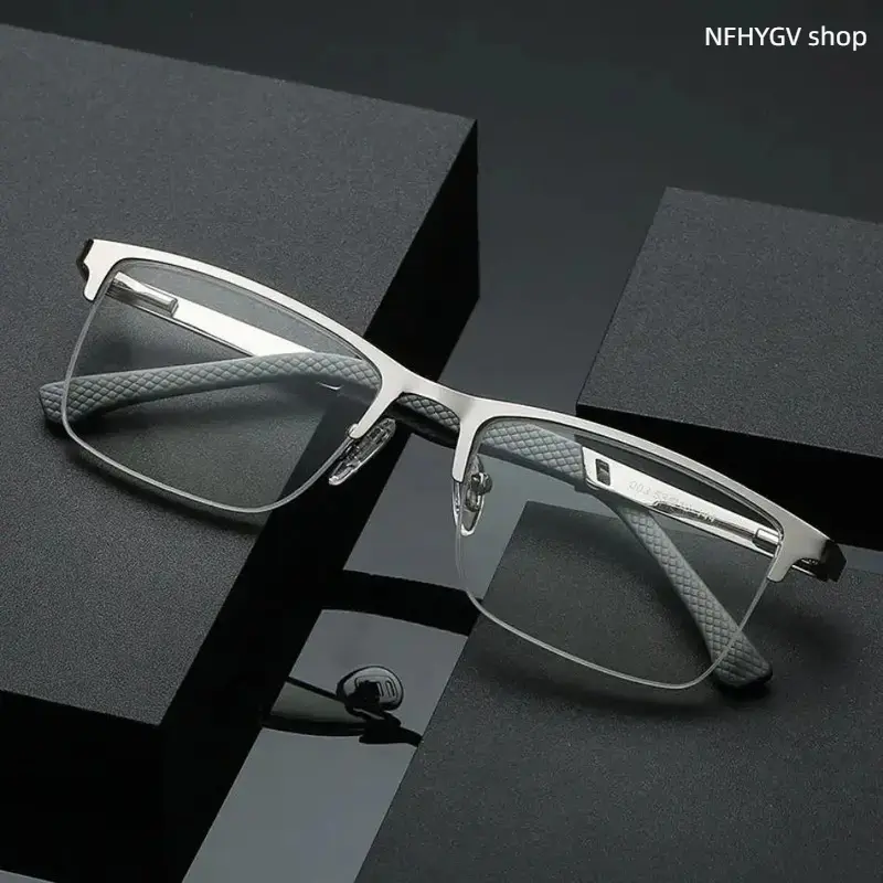 2026 New Men Business Reading Glasses Anti Blue Light Half Frame Metal Eyeglasses Presbyopia Diopter +1.0 to +4.0 Ideal for Office Work Daily Use Holiday Gift For Black Friday Christmas