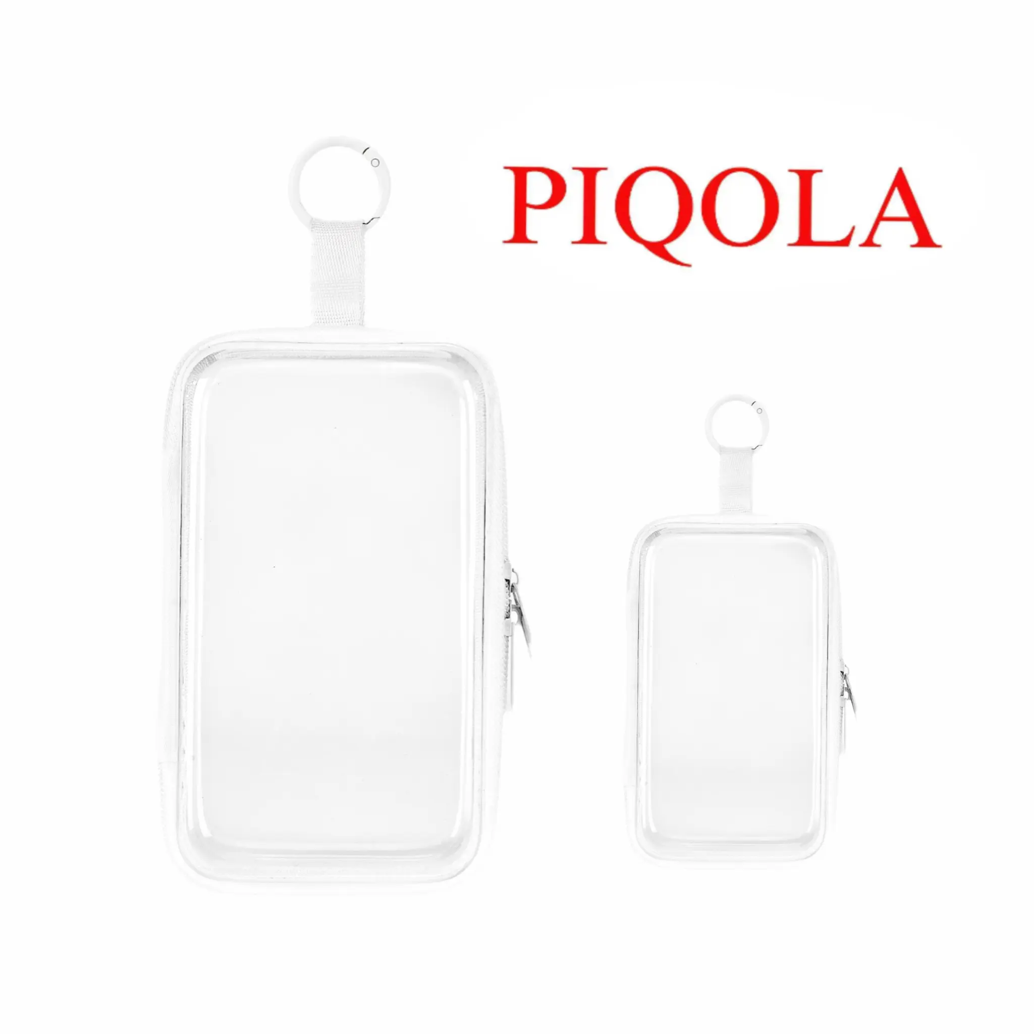 PIQOLA Mini Clear Hard Shell Zipper Case with Keychain 4 x 6.5 inch / 2.5 x 4 inch Rigid PVC Plastic Transparent Organizer Pouch Mini Portable Storage for Earbuds Cosmetics Coin Card Travel Accessories Display Case Mini Pencil Case BackToSchool