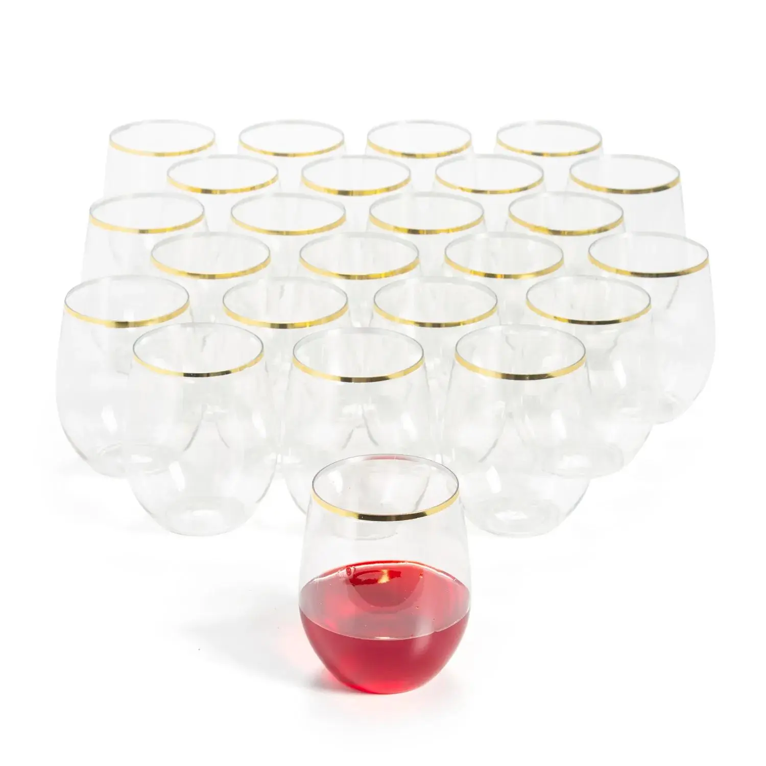 Stylish Disposable Plastic Wine Glasses, Bulk 48-Ct Gold Trim Party Wine Glasses for Kitchen Drinkware Use