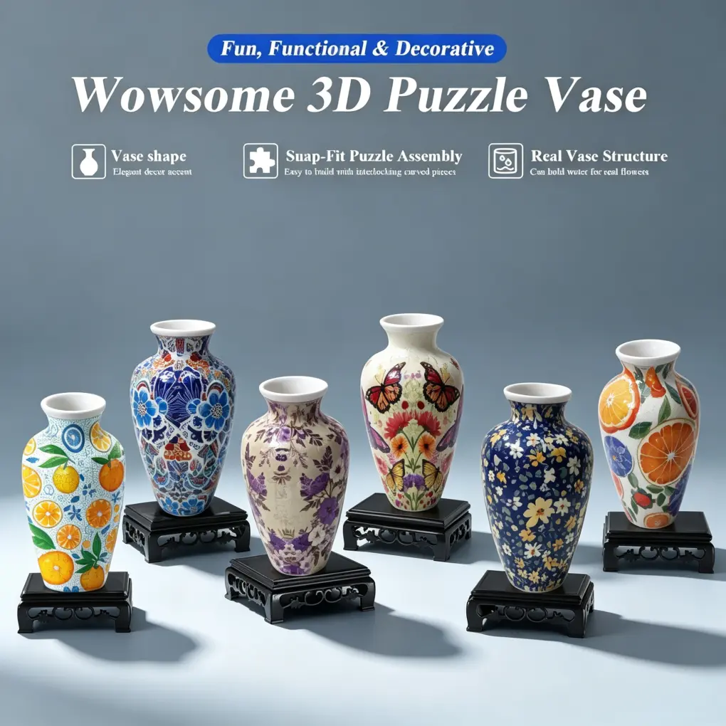Unique DIY Gift For Women | WOWSOME 160PCS 3D VASE JIGSAW PUZZLE, Adult Hands-On Assembly Flower Vase, Decorative Floral Arrangement Home Decor, Ideal Birthday Housewarming Present For Her