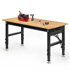 Topwin 70" Adjustable Workbench,2000 lbs Heavy-Duty Table with Power Outlets & Pegboard, Rubber Wood Workstation for Garage,Office,Home Furniture Desk