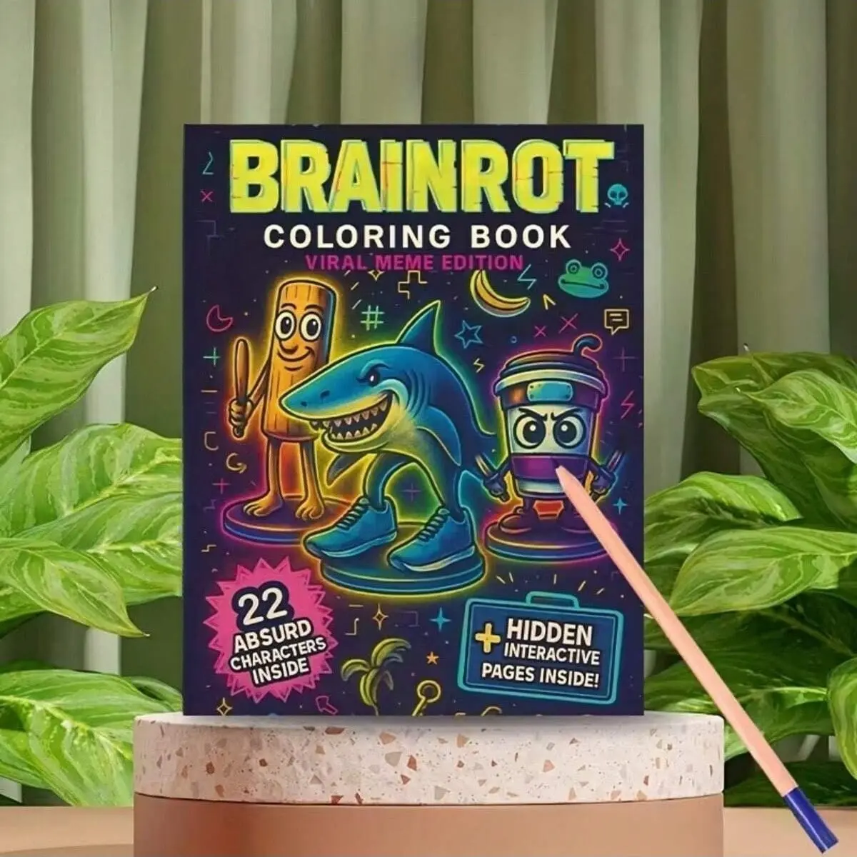 1pc Brainrot Coloring Book with 22 Viral Pop Culture Meme Characters - Hidden Pages for Screen-Free Fun | Italian Brainrot Gang Art Activity Book for Teens, Adults, Boys & Girls | Meme Challenge Gift for Stocking Stuffers & Humor Addicts | Color Books