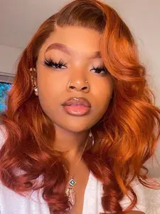 13X6 Lace Frontal Wigs for Women Ginger Colored Hair 18 inches Medium Length Free Part Wig with Baby Hair High Temperature Fiber (10120)