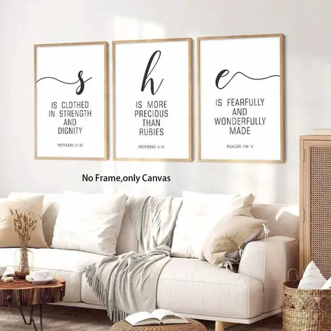 Feminine Themed Pattern Unframed Canvas Painting, Unframed Art Print, 3 Counts/set Bible Verse Inspirational Quotes Wall Art, Hanging Wall Art, Wall Decor, Room Decoration for Home Living Room Bedroom, Ornaments, Artwork