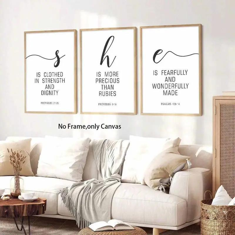 Feminine Themed Pattern Unframed Canvas Painting, Unframed Art Print, 3 Counts/set Bible Verse Inspirational Quotes Wall Art, Hanging Wall Art, Wall Decor, Room Decoration for Home Living Room Bedroom, Ornaments, Artwork