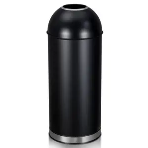 Round Open Top Kitchen Trash Can - 65L/17 Gallon Stainless Steel Heavy Duty Garbage Bin, Commercial Grade, Durable Black Steel for Home, Office, Restaurant, Indoor/Outdoor Use