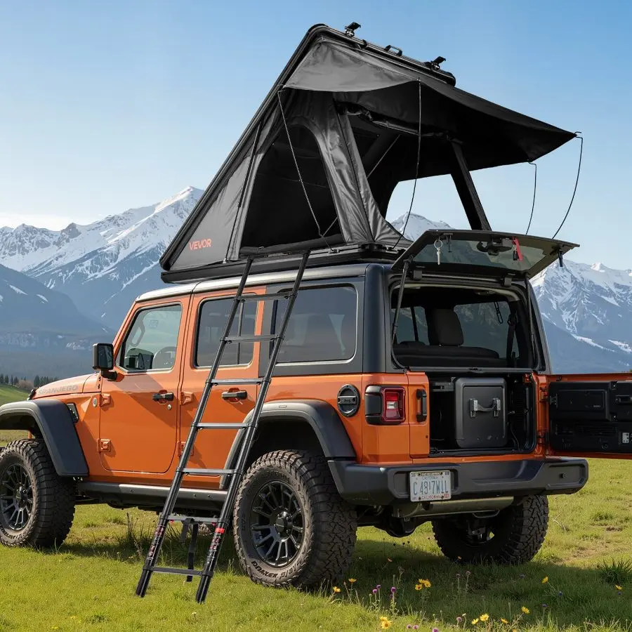 【Summerfinds】 Hard Shell Rooftop Tent – 2-3 Person Aluminum Camping Tent with Zippers, Gas Springs, Tri-Color LED Light, Thick Mattress, Waterproof Shell, Windproof Design, Overland Car Roof Rack Accessory for SUV, Pickupdealsforyoudays