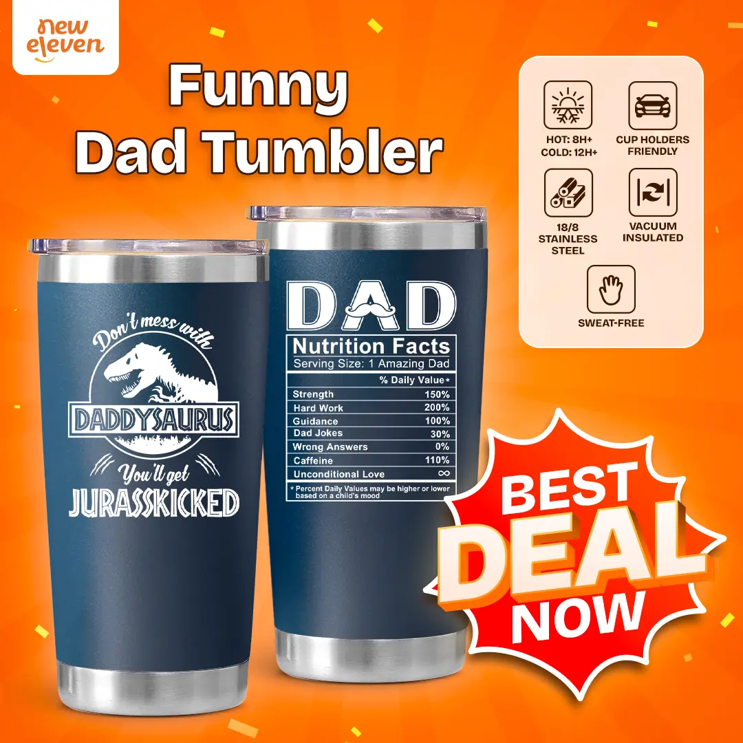 NewEleven Father’s Day Gift for Dad, Funny Daddysaurus 20oz Stainless Steel Tumbler
