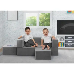 Convertible Sofa and Play Set for Kids and Toddlers Modular Foam Couch and Flip Out Lounger with 2 Ottomans
