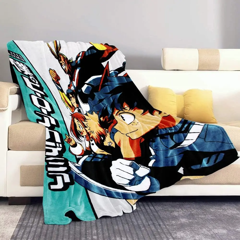 My Hero Academia Anime Print Soft Fleece Bed Blanket - Shoto Todoroki & UA High Heroes Design, Wrinkle Resistant, 40x50/50x60/60x80 Sizes, Ultra Fluffy Lightweight Throw for Sofa Nap & MHA Fans Gift