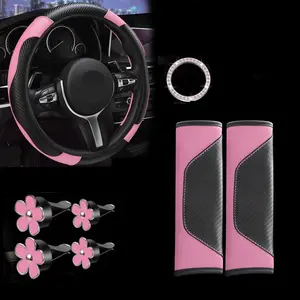 Universal Luxury Car Steering Wheel Cover Set 8pcs, Shoulder Protector Car nterior Set with Daisy Vent Clips - Value-Added Combo Set, Non-Slip Breathable All-Season Interior Decor Gift for Most, Steering Wheel Cover, Steering Wheel Cover For Car