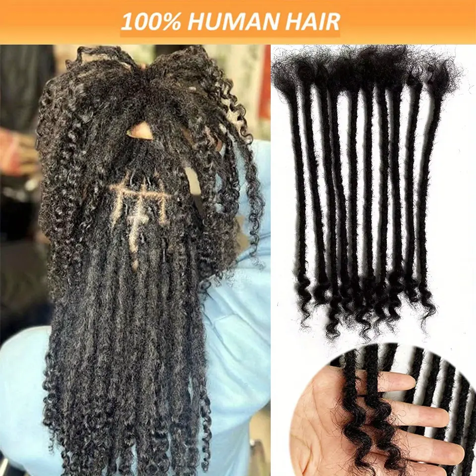 Handmade Human Hair Loc Extensions, 0.4cm Crochet Dreadlocks with Curly Ends for Men and Women - 8-20 Inch Natural Black, 10/20 Strands for DIY Protective Hairstyles, Hair Transformation, Handmade Crochet, Unisex
