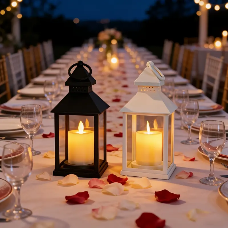 Micrency Retro Black and White 2-Piece Plastic Lantern & Candlestick Set - Lightweight Auspicious Chinese Casual Home Decor, Indoor Candelabra, Bedroom Daily Wardrobe Tabletop Centerpiece, Retro Set Home Accessories with Flickering Flame