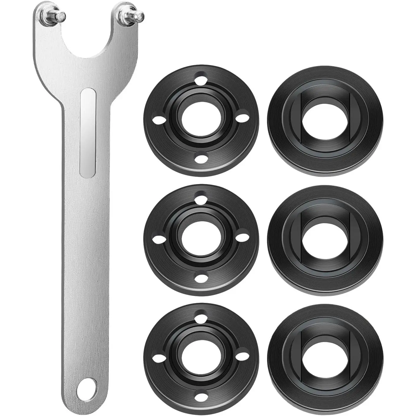 7PCS High Hardness Carbon Steel Angle Grinder Wrench & Flange Lock Nut Value Pack - 5/8"-11 Thread, Compatible with Dewalt, Milwaukee, Makita, Bosch, Ryobi, Black Decker, Fits 4.5"/5" Grinders, 1 Wrench + 6 Nuts