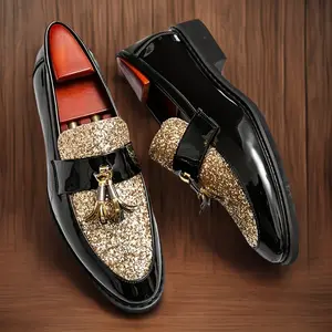 Men's Stylish Apron Toe Tassel Loafers, Wear-resistant Anti Skip Slip On Dress Shoes For Business Office Wedding Party