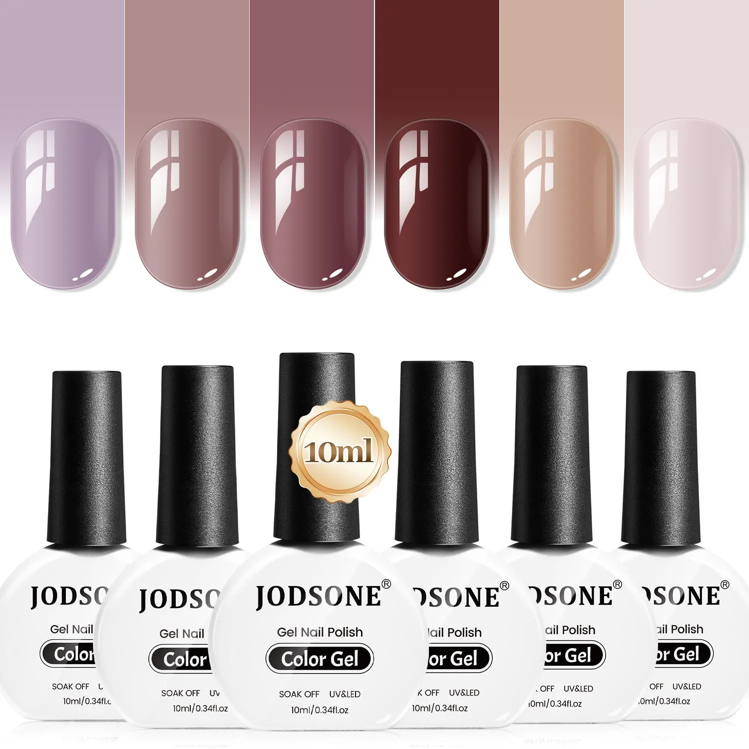 JODSONE Gel Polish Set, 6 Cool Nude Colors, Long-Lasting Soak Off Lacquer for a Flawless Manicure, UV/LED Cure Beauty Products (6 x 10ml), Nail Care, Gel Nail Polish, Brush, Cosmetic, Salon, Nails Supplies