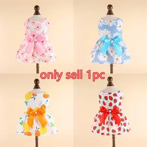 Spring Summer Floral Print Dog Dress, Cute Princess Style Pet Clothes for Small Medium Dogs, Teddy Cats, Thin Comfortable Design, Clothing
