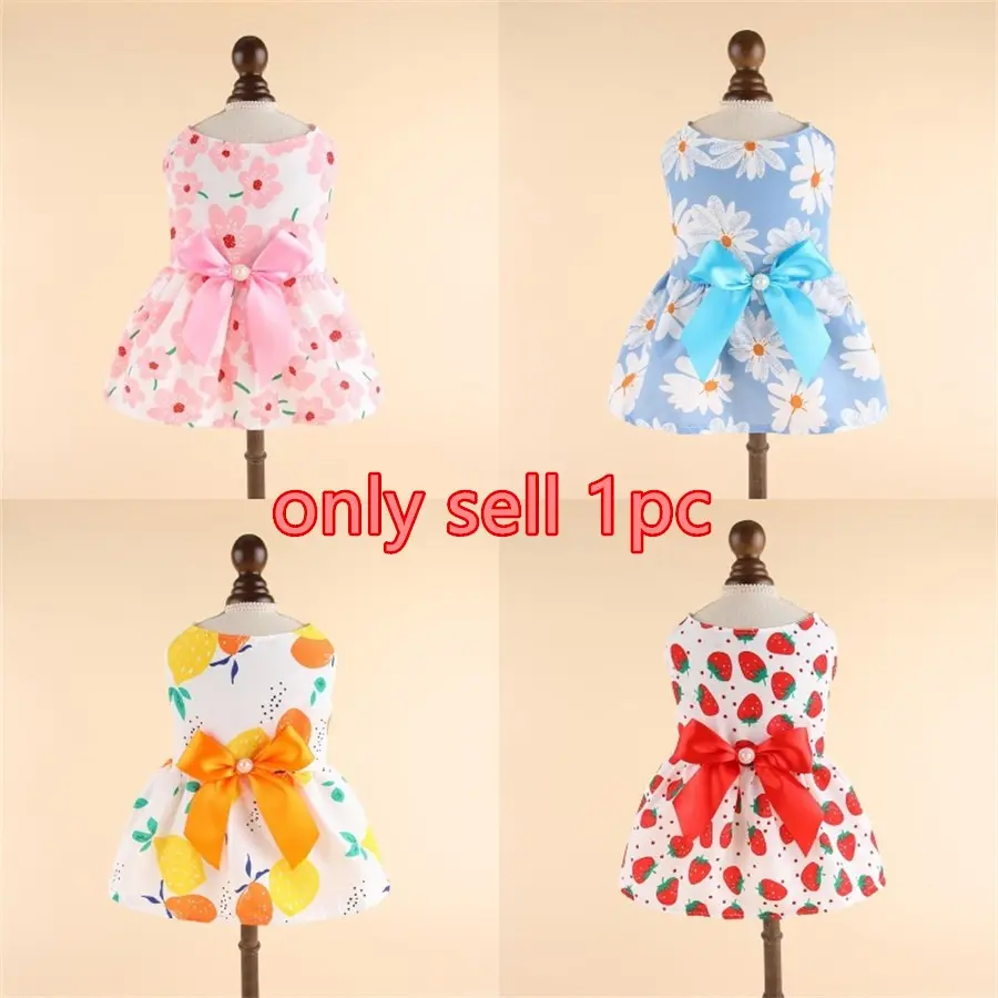 Spring Summer Floral Print Dog Dress, Cute Princess Style Pet Clothes for Small Medium Dogs, Teddy Cats, Thin Comfortable Design, Clothing, Puppy Clothes