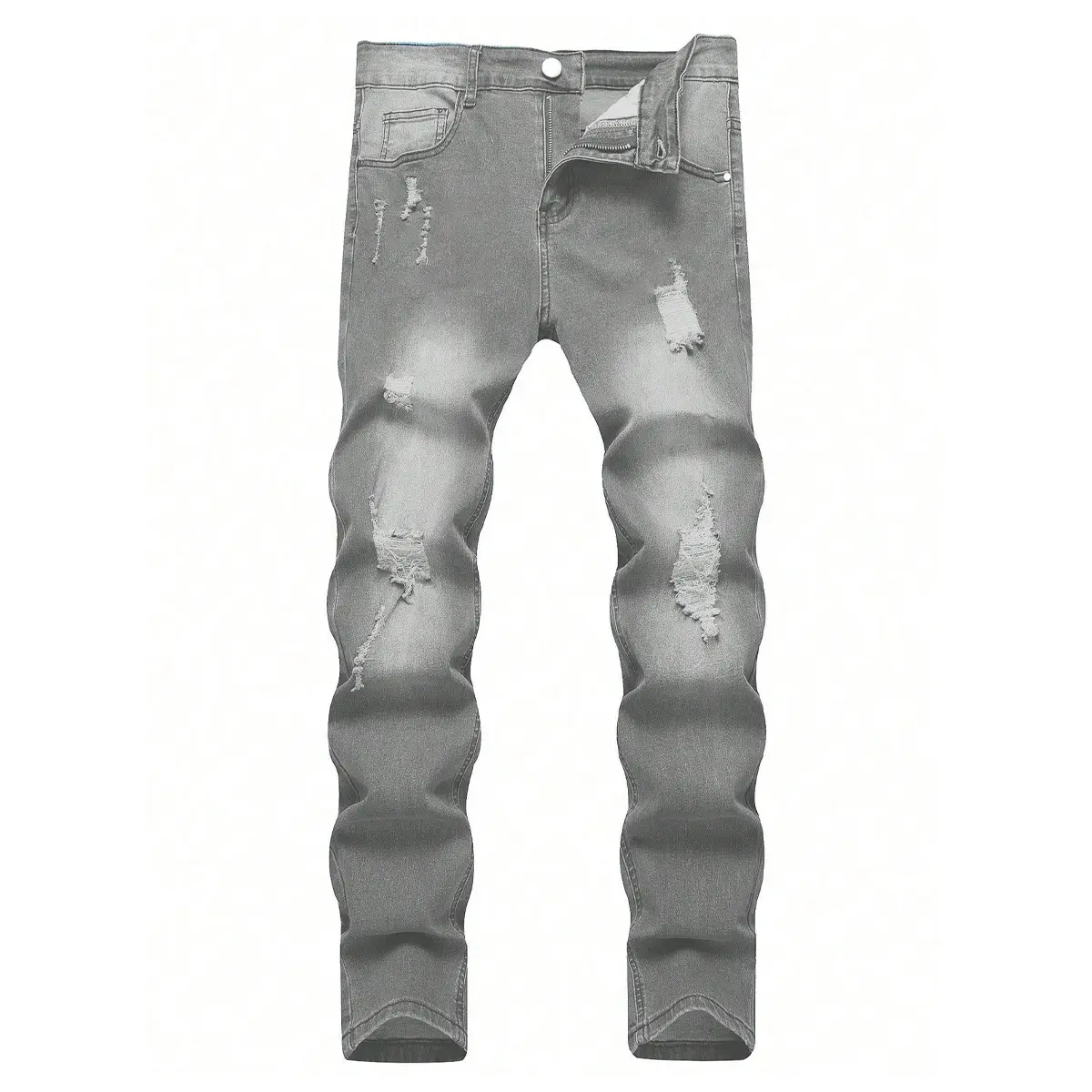 Men's Casual Distressed Skinny Jeans Stretch Menswear Grey Trouser Streetwear Ripped Comfortable Fashion Denim Pants For Men