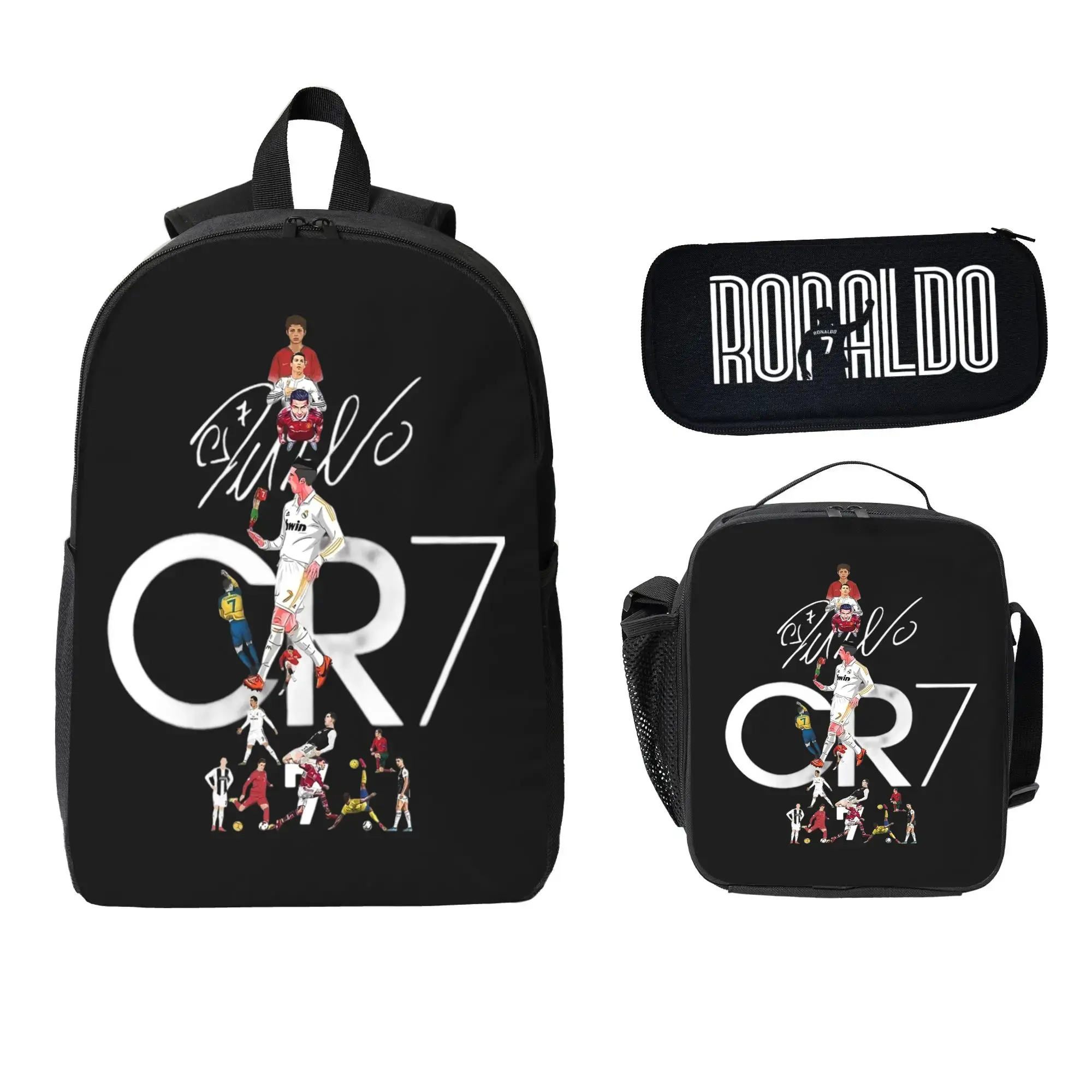 CR7 Soccer School Backpack Set for School Bag with Lunch Bag Pencil Case 3Pcs Set Idea for Student School