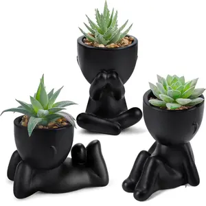 3pcs Fake Succulents Plants Artificial for Black Bathroom Bedroom Home Living Room Halloween Decor Aesthetic Indoor