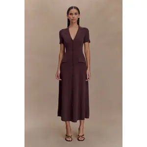 Pearson Short Sleeve Knit Midi Dress - Chocolate