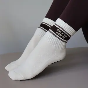 Ready for a Coffee Grip Socks Embroidered Striped