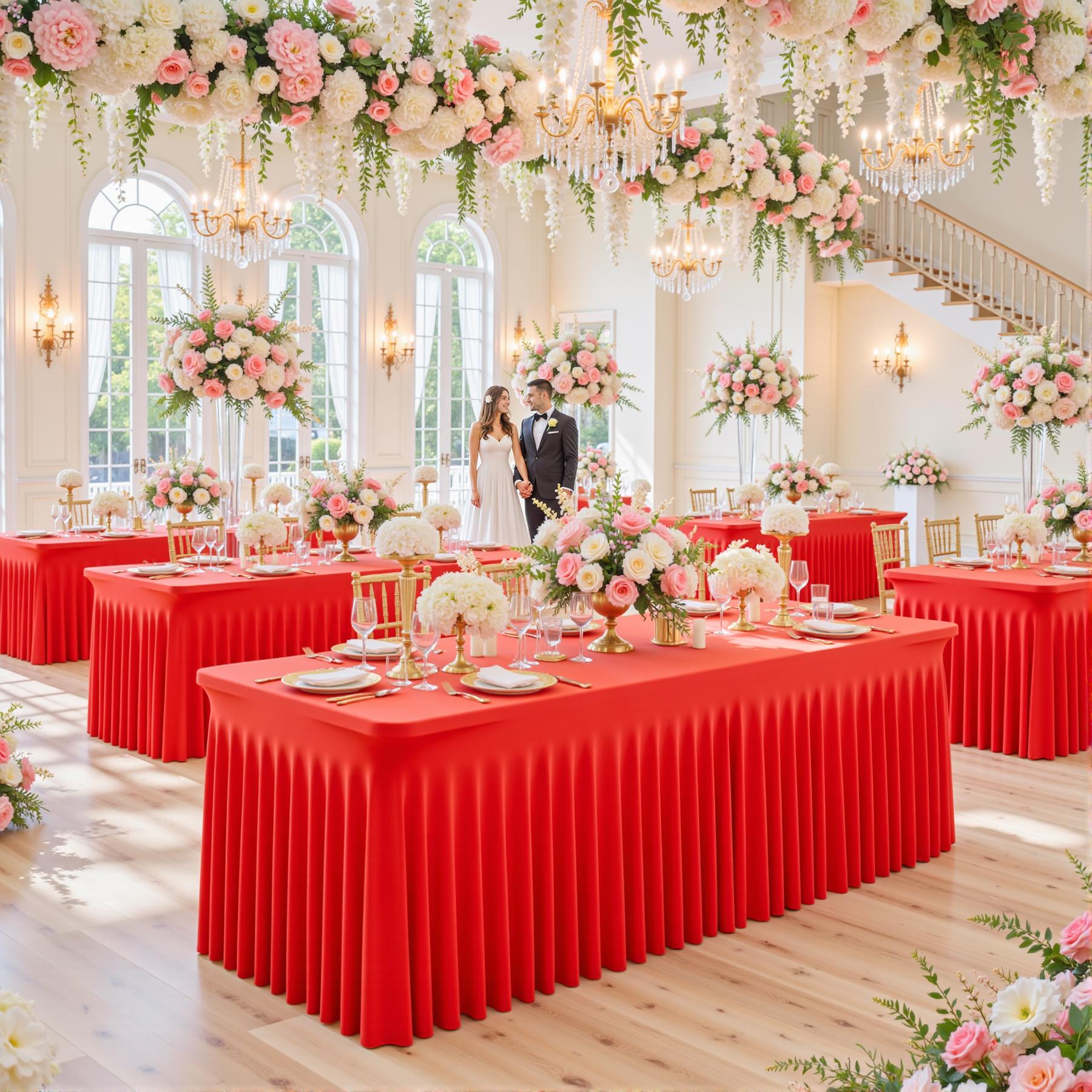 4/6/8FT Spandex Tablecloths for Rectangle Tables Wrinkle Free Washable  Table Cloth Rectangle Stretch Fitted Table Cover with Skirt for Wedding Birthday Party Banquet Baby Shower Buffet Event Summer Vibes Outdoor Fun