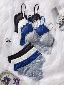 HICLOTH  Women 4-Pack Lace Bralettes with Matching Panties – Wireless, Soft, Double-Strap Lingerie Womenswear