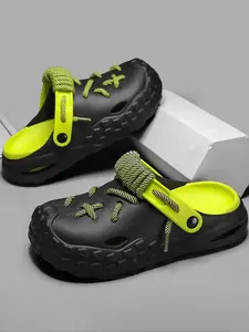 2026 Men's Fashionable Bold Laced Clogs, Casual Comfortable Breathable Non-slip Clogs, Trendy Beach Shoes for Indoor & Outdoor Walking, Lightweight Breathable Slippers